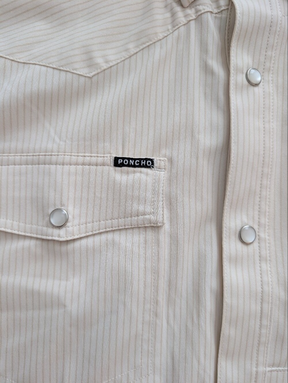 Men's Poncho Slim Fit Pearl snap - Cream Pinstripe - Picture 4 of 8